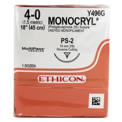 Med Vet International Ethicon Monocryl 4-0 Size: 4-0 Needle: PS-2 Length: