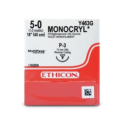 Med Vet International Ethicon Monocryl, 5-0 Poliglecaprone 25 Suture, 18in, P-3, 12/Box