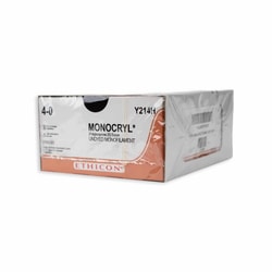 Med Vet International Ethicon Monocryl Poliglecaprone 25 Suture, Size 4-0, RB-1, 27in, Undyed, 36/Box