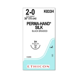 Med Vet International&nbsp;Ethicon Permahand Silk Suture, Size 2-0, SH, 30in, Black, 36/Box