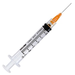 Med Vet International&nbsp;Nipro Syringe & Needle, 3mL, Luer Lock, 25G X 1in, Hypodermic, 100/BX, JD+03L2525