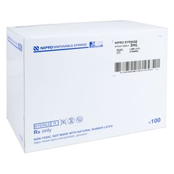 Med Vet International&nbsp;Nipro Syringe, 3mL, Luer Lock, 100/Box, JD+03L