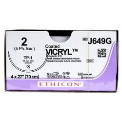 Med Vet International Ethicon Vicryl Polyglactin 910 Suture, Size 2, TP-1, 27in, Violet, 12/Box