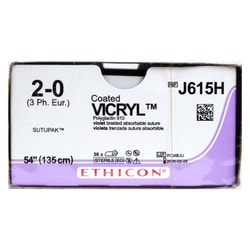 Med Vet International Ethicon Vicryl Polyglactin 910 Suture, Size 2-0, No Needle, 54in, Violet, 36/Box