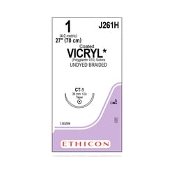 Med Vet International Ethicon Vicryl Polyglactin 910 Suture, Size 1, CT-1, 27in, Undyed, 36/Box