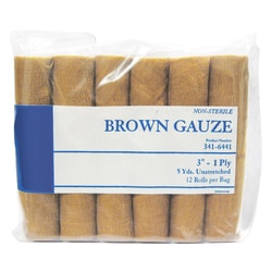 Med Vet International Brown Gauze Rolls, 3IN X 5 Yards, 12/Bag, Quantity:
