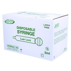 Med Vet International AHS Syringes, 5mL Luer Lock, 100/Box, AH05L, Quantity: