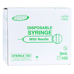 Med Vet International&nbsp;AHS Syringe & Needle, 3mL, Luer Lock, 25G X 1in, Hypodermic, 20/Pack, AH03L2525