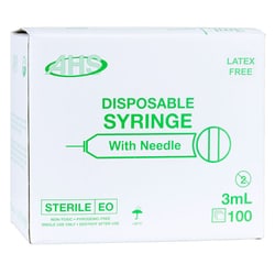 Med Vet International&nbsp;AHS Syringe & Needle, 3mL, Luer Lock, 20 X 1-1/2in, Hypodermic, 100/BX, AH03L2038