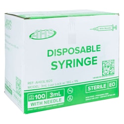 Med Vet International AHS Disposable Syringes, 3mL Luer Lock, 18G x 1 in,