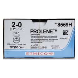 Med Vet International&nbsp;Ethicon Prolene Polypropylene Suture, Size 2-0, Double Armed RB-1 RB-1, 36in, Blue, 36/Box