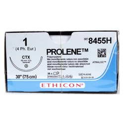 Med Vet International Ethicon Prolene Polypropylene Suture, Size 1, CTX, 30in, Blue, 36/Box