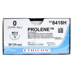 Med Vet International Ethicon Prolene Polypropylene Suture, Size 0, MO-6, 30in, Blue, 36/Box