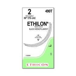 Med Vet International Ethicon Ethilon Nylon Suture, Size 2, Double Armed LR LR, 30in, Black, 24/Box