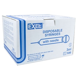 Med Vet International&nbsp;Exel Syringe & Needle, 3mL, Luer Lock, 25G X 1 1/2in, Hypodermic, 100/BX, 26112