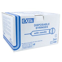 Med Vet International&nbsp;Exel Syringe & Needle, 3mL, Luer Lock, 22G X 1in, Hypodermic, 100/BX, 26102