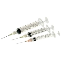 Med Vet International&nbsp;Terumo Syringe & Needle, 3mL, Luer Lock, 25GX 1in, Hypodermic, 100/BX, SS-03L2525