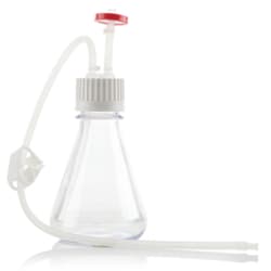 Foxx Life Sciences EZBiopure Flask Assembly, 500mL, 38-430 mm Cap, PolyCarbonate (PC) Flat Base Flask with, Flexelene Tubing and Plug, 8/CS