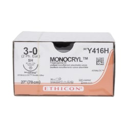 Med Vet International Ethicon Monocryl Poliglecaprone 25 Suture, Size 3-0,
