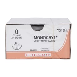 Med Vet International Ethicon Monocryl Poliglecaprone 25 Suture, Size 0,