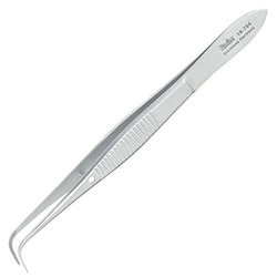 Med Vet International&nbsp;Miltex Vantage Eye Dressing Forceps, 4in, Full Curved, Standard Pattern, 0.8mm Wide Serrated Tips