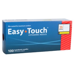 Med Vet International EasyTouch Hypodermic Needles, 25G x 1in, 100/Box,