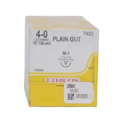 Med Vet International Ethicon Plain Gut Suture, Size 4-0, M-1, 12In, Yellowish
