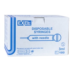 Med Vet International&nbsp;Exel Syringe & Needle, 3mL, Luer Slip, 22G X 3/4in, Hypodermic, 100/BX, 26601