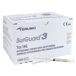 Med Vet International Terumo SurGuard Safety Needle with 1cc Syringe, 25G