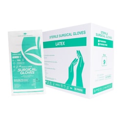 Med Vet International&nbsp;AHS Sterile Disposable Latex Surgical Gloves, Powder-Free and Sterile, Packaged in Pairs, Professional Medical and Healthcare Use, Veterinary Clinic, Size 9, 1 Box of 50 Pairs