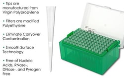 Chemglass Life Sciences&nbsp;Chemglass Pipette Tip, 10 μL Extra-Long Filtered (Sterile) - Bulk 4,800/Case; for single and multichannel pipettors