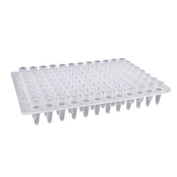 Chemglass Life Sciences&nbsp;0.2 mL 96-Well PCR Plate, No Skirt, Elevated Wells, Clear, H12 Notch, 25/Pack