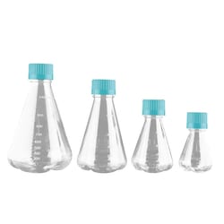 Chemglass Life Sciences&nbsp;Chemglass Erlenmeyer flask, 125 mL, polycarbonate, quadruple-baffled, sterile, seal cap