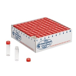 Chemglass Life Sciences&nbsp;Chemglass Vial, 20 mL, 28 x 57 mm, 24-414 Thread, Red Pressure-Relief Cap, Case of 48