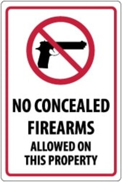 MSC&nbsp;NO CONCEALED FIREARM SIGN
