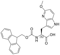 STA PHARMACEUTICAL US LLC&nbsp;(S)-2-((((9H-fluoren-9-yl)methoxy)carbonyl)amino)-3-(5-methoxy-1H-pyrrolo[3,2-b]pyridin-3-yl)propanoic acid | 100 g | InChIKey MWWAKZUJEGMXNK-QFIPXVFZSA-N | MW 457.486