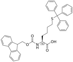 STA PHARMACEUTICAL US LLC&nbsp;(2S)-2-({[(9H-fluoren-9-yl)methoxy]carbonyl}amino)-6-[(triphenylmethyl)sulfanyl]hexanoic acid | 100 g | InChIKey MOIWBEKPWMGVEW-QNGWXLTQSA-N | MW 627.799