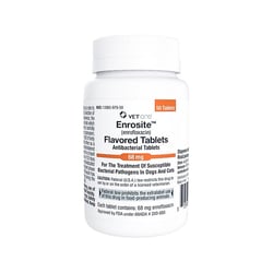 Med Vet International Enrosite (Enrofloxacin) Flavored Tablets, Antibacterial, 68mg, 50 Count