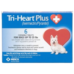 Med Vet International Merck, Tri-Hart Plus Blue, Under 25Lb, 68mcg, 60 Dose Chew Tablets