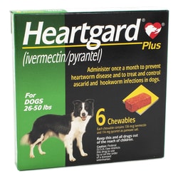Med Vet International&nbsp;Heartgard Plus Chewables For Dogs, 26-50 Lbs., Green, 6 Monthly Doses