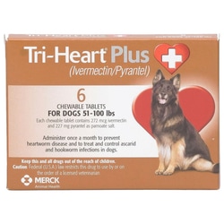 Med Vet International Merck, Tri-Hart Plus Brown, 51-100Lb, 272mcg, 60 Dose Chew Tablets
