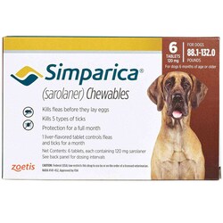 Med Vet International&nbsp;Zoetis Simparica Chewable Tablets, 120mg, 88-132Lbs., 3 Pack, 10/Case