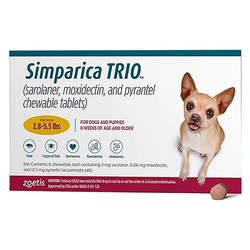Med Vet International&nbsp;Simparica Trio Chewable Tablets For Dogs 2.8 To 5.5 Pounds, Gold Label (6 Dose X 10)