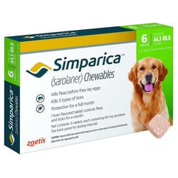 Med Vet International&nbsp;Simparica Chewables For Dogs 44.1 To 88 Pounds, Green Label (6 Dose X 10)
