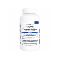 Med Vet International Enrosite (Enrofloxacin) Flavored Tablets, Antibacterial, 136mg, 50 Count