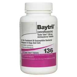 Med Vet International Baytril Taste Tablets For Dogs And Cats, 136mg, 50ct., Generic Enrofloxacin