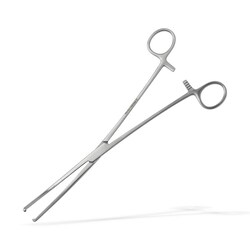 Med Vet International Rochester-Ochsner Forceps, 10-in, Curved, 1X2 Teeth, German Surgical Steel