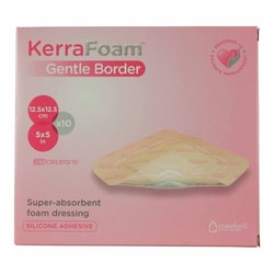 Med Vet International Foam Dressing Kerrafoam Gentle Border 5 X 5 inch With Border Film Backing Silicone Adhesive Square Sterile, Cwl1013, 10/Carton