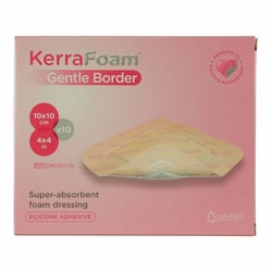 Med Vet International Foam Dressing Kerrafoam Gentle Border 4 X 4 inch With Border Film Backing Silicone Adhesive Square Sterile, Cwl1011, 10/Carton
