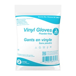 Med Vet International Dynarex Vinyl Exam Gloves in A Bag, Large, Powder-Free, Clear, 2 Pairs/Bag, 500 Bags/Case